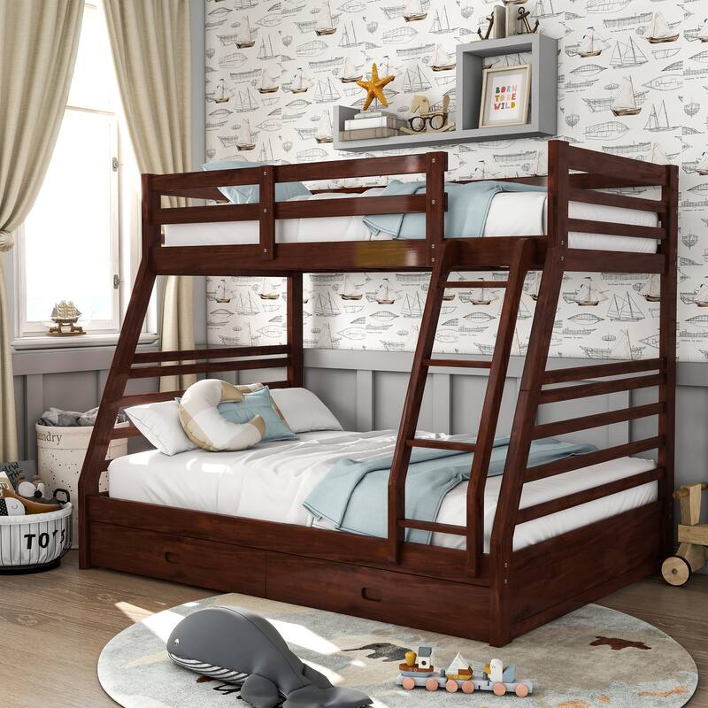Cude Modern Twin over Full Solid Wood Bunk Bed Set by Furniture of America