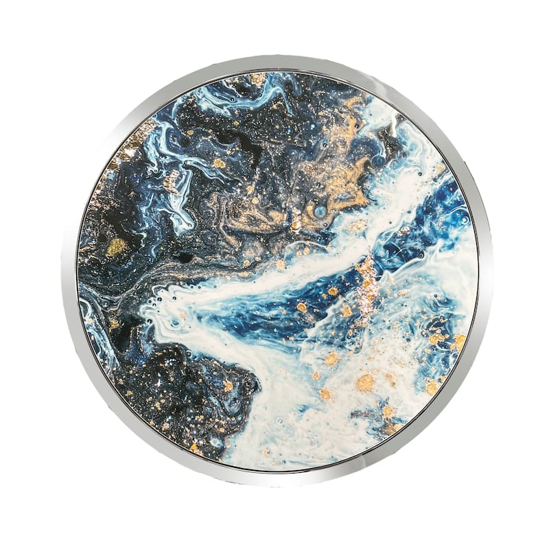 Lyda Blue Marble Print & Chrome Finish End Table