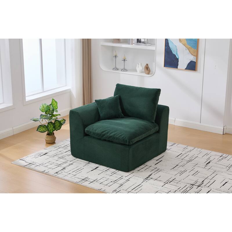 Modern 2-Seater Corduroy Cloud Sofa Modular 2-Piece Sectional Sofa with Removable Covers, for Living Room, Bedroom, Emerald