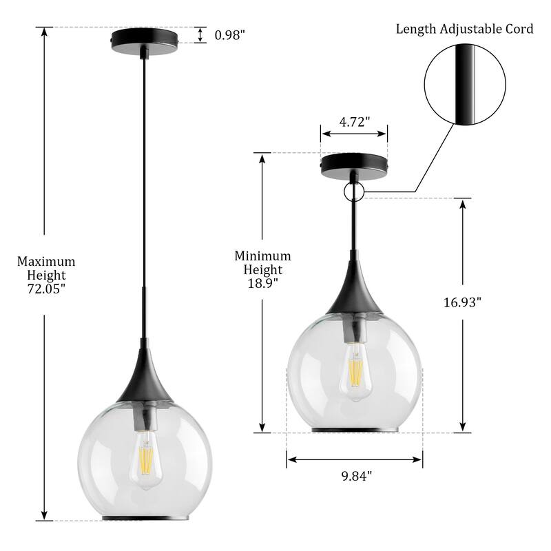 Modern Pendant Light Fixture Dimmable Kitchen Island Hanging Ceiling Lights with Glass Shade