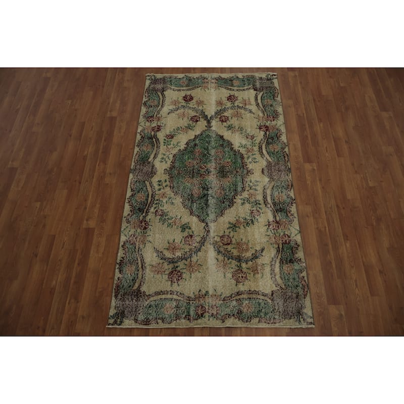 Hand Knotted Oriental 100% Wool Carpet Transitional Floral Beige & Ivories Anatolian Area Rug - 6' 10'' X 3' 9''