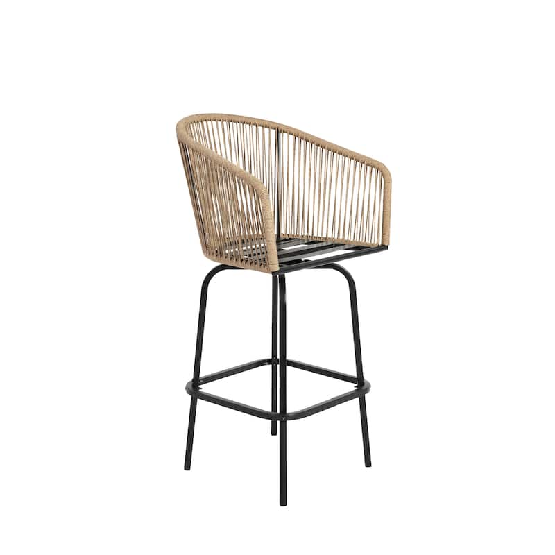 Outdoor Bar Stools Set of 4,All-Weather PE Rattan Bar Chairs with Armrests and Backrest