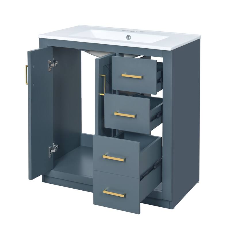 30'' Freestanding Bathroom Vanity with White Integrated Ceramic Sink - 30'' x 18'' x 34''