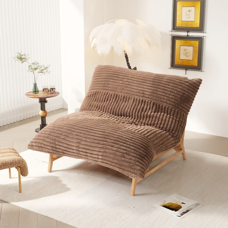 Bean Bag Accent Chair Large Plush Bean Bag Lounger with Solid Wood Frame Comfy Lounge Chair with Down Filling - Brown