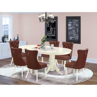 Oval Dining Set - 7 Piece Kitchen Table with 6 Chairs - Linen White Parson Style