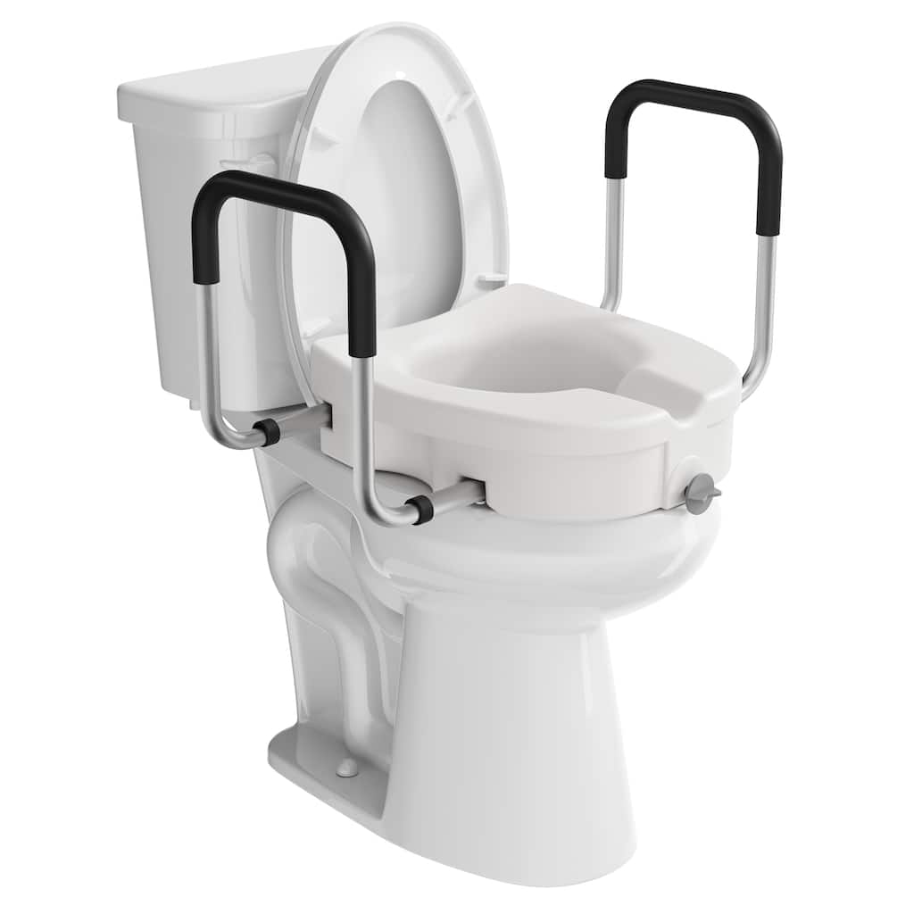 Raised Toilet Seat, 4.5" Riser with Adjustable Soft Padded Arms, Fits Most Elongated Toilets