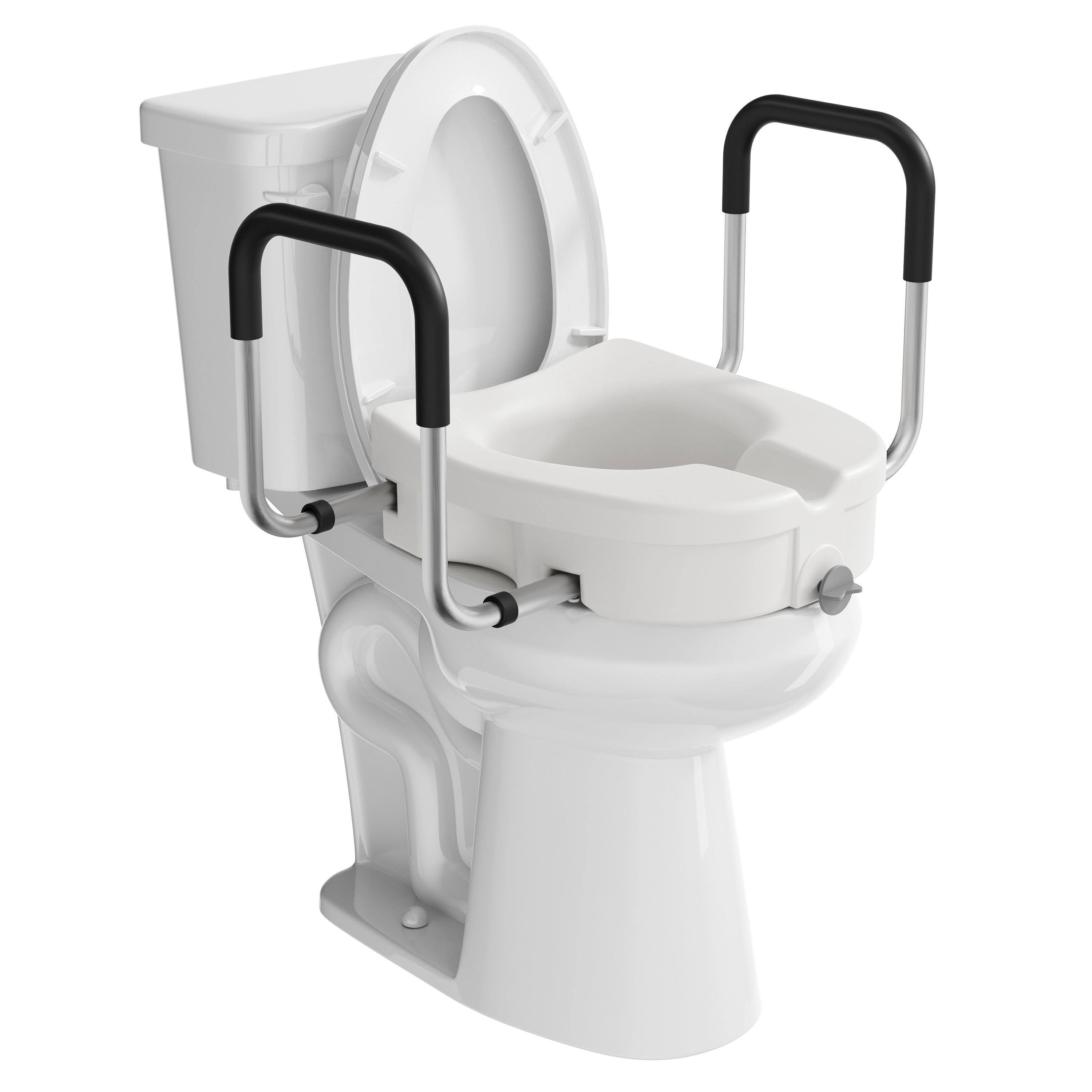 Raised Toilet Seat, 4.5" Riser with Adjustable Soft Padded Arms, Fits Most Elongated Toilets