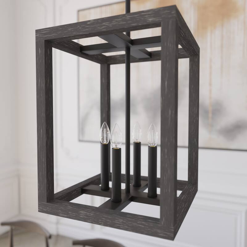 Hunter Squire Manor 12" 4-Light Pendant - Island, Dining Room, Entry - Modern Farmhouse, Transitional, Candle, Caged - Matte Black-Dark Ash