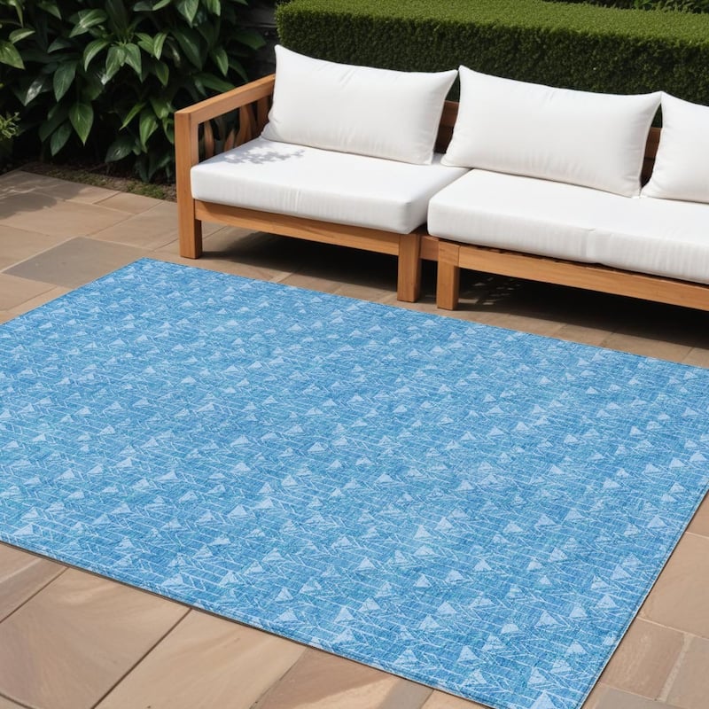 Cax Sleek Geometric Weather Resistant Versatile Elegance Outdoor Rug - 8' X 10' - Blue