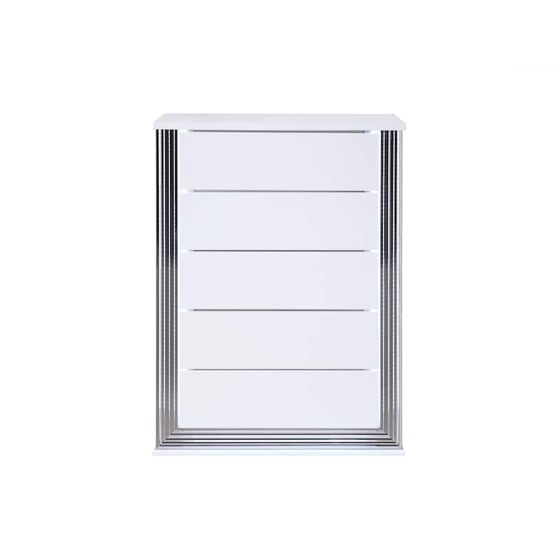 HomeRoots 49" White Wood Lighted Five Drawer Dresser