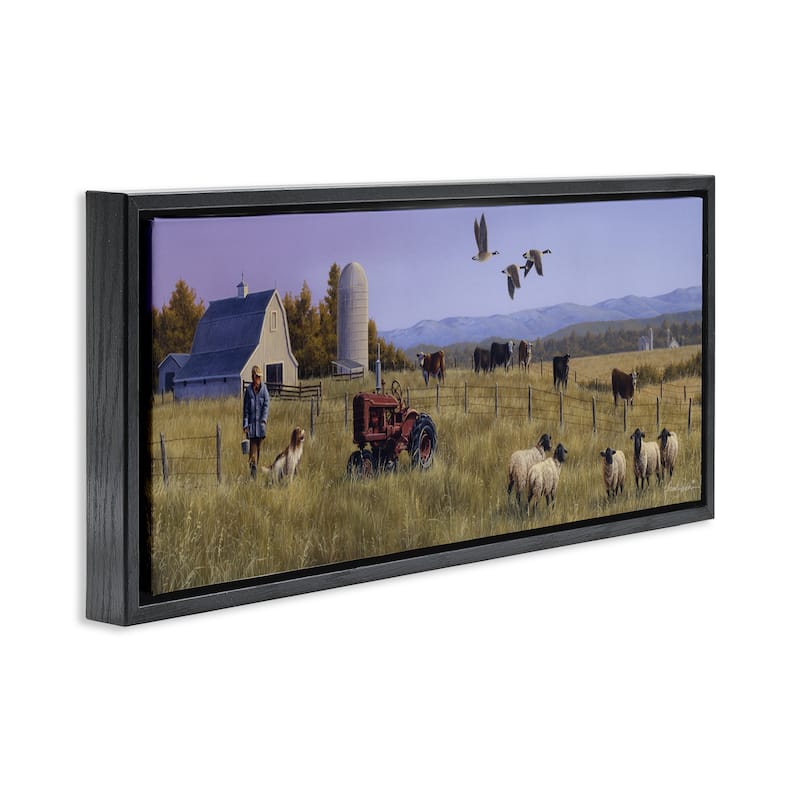 Stupell Geese Over Lush Farm Scene Framed Floater Canvas Wall Art Design By Frank Parker (Young)