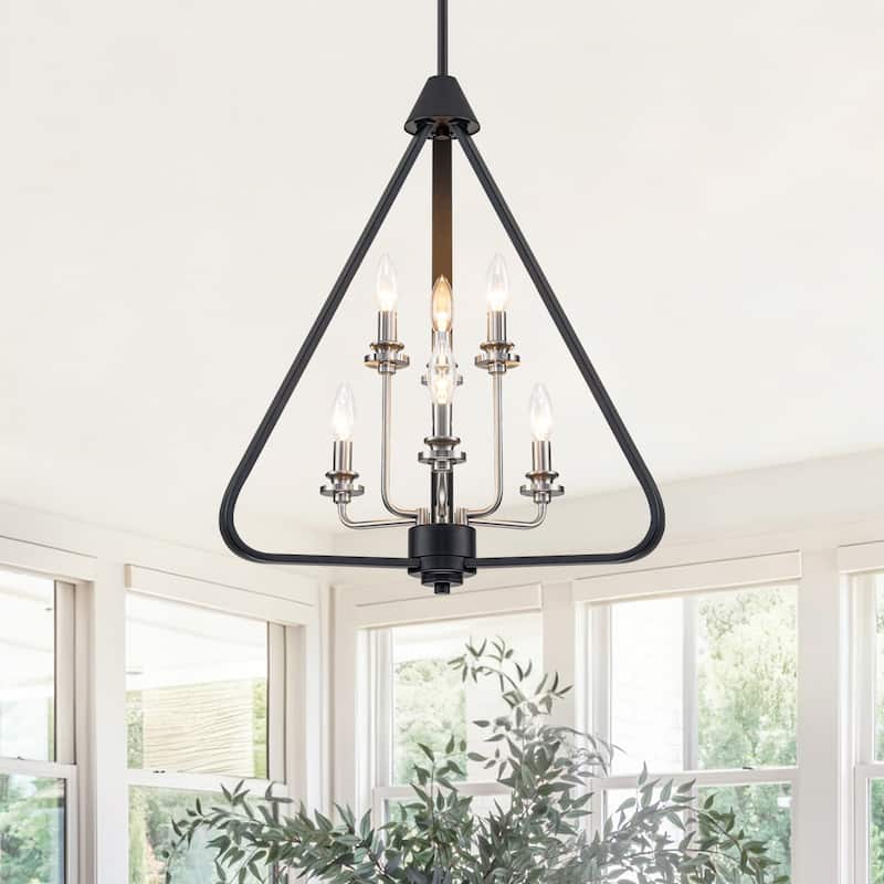 Industrial 6-Light Black & Nickel Tiered Pendant Chandelier Fixture - Dia.20.87-in - Dia.20.87-in