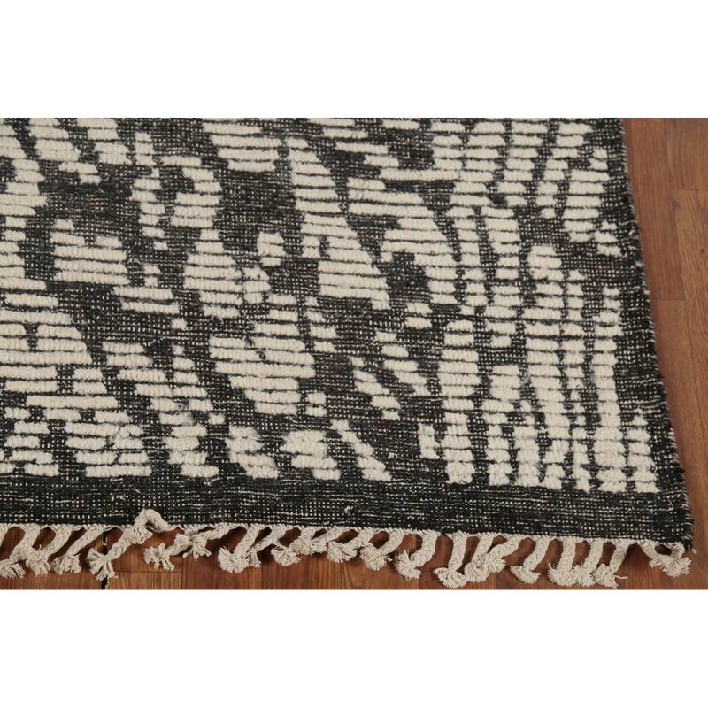 Black & Ivory Moroccan Abstract Rug Hand-Knotted Wool Carpet - 5'11"x 9'2"