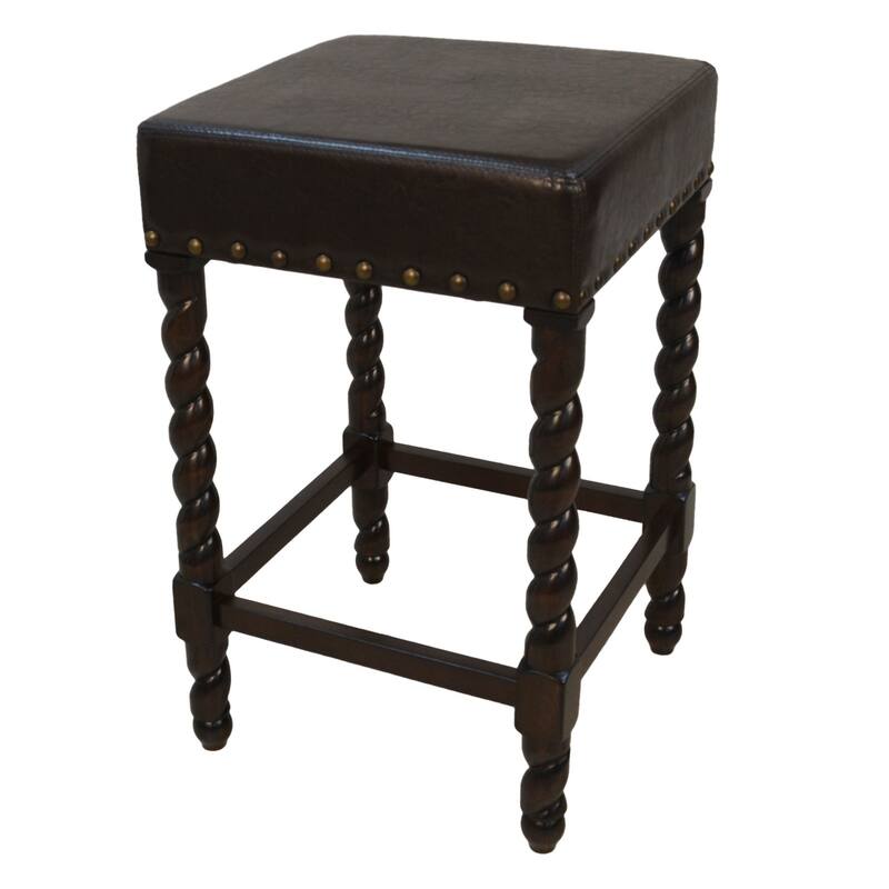 Backless Upholstered Square Seat Bar Stool with Nailhead Trim and Solid Wood Frame for Kitchen Bar Island - Black-Espresso-24"