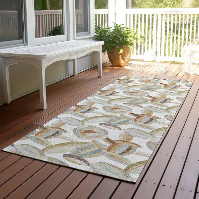 Machine Washable Indoor/ Outdoor Modern Heli Chantille Rug - Ivory - 2'3" x 7'6"
