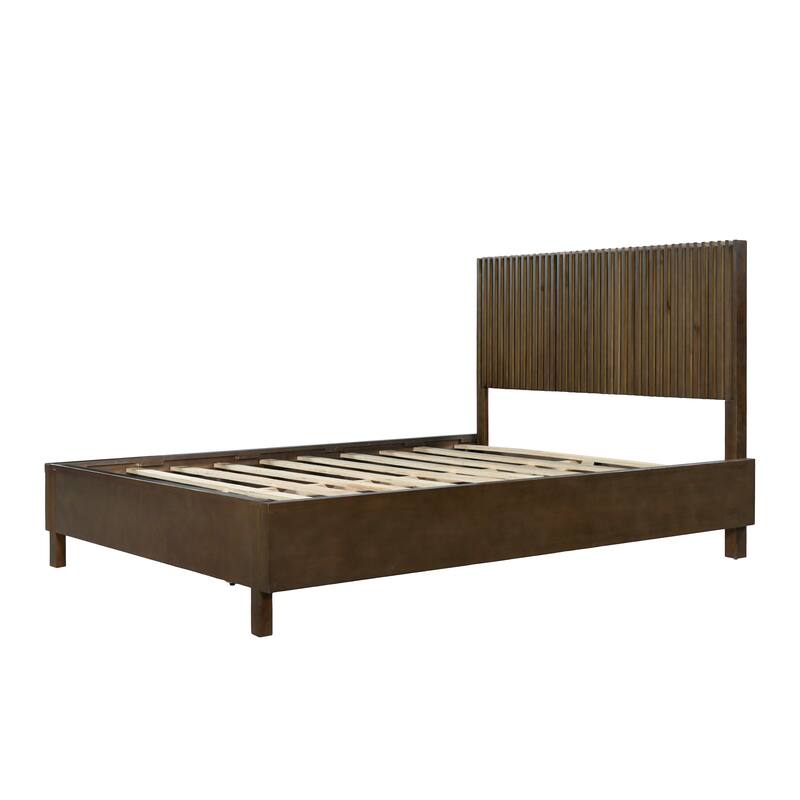 Christopher Knight Home - Adelynn Modern Wood Platform Bed with Vertical Slat Headboard, No Box Spring Needed