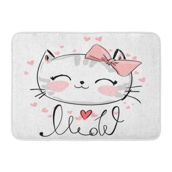 Shop Pink Graphic Cute Cat Sketch Children Girl Text Meow Face Kitty Bow Doormat Floor Rug Bath Mat 23 6x15 7 Inch Multi On Sale Overstock 31778322