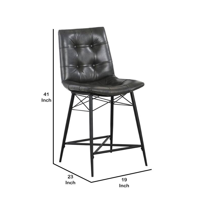 Tufted Counter Stool with Metal Legs, Set of 2, Gray