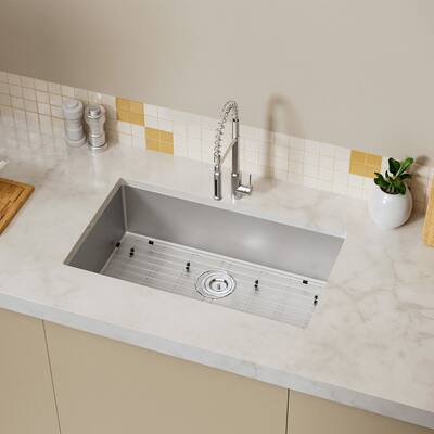 Stainless Steel 33 Inches Single Bowl Drop-in Kitchen Sink with Faucet - 33"