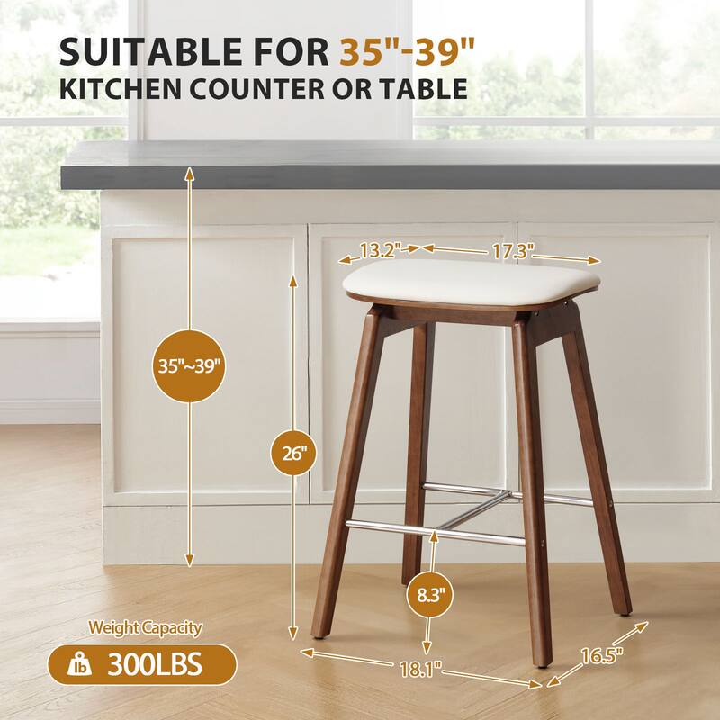 26-Inch Faux Leather Wood Counter Stools Set of 1/2/3 - 26"H x 18.1"L x 16.5"D