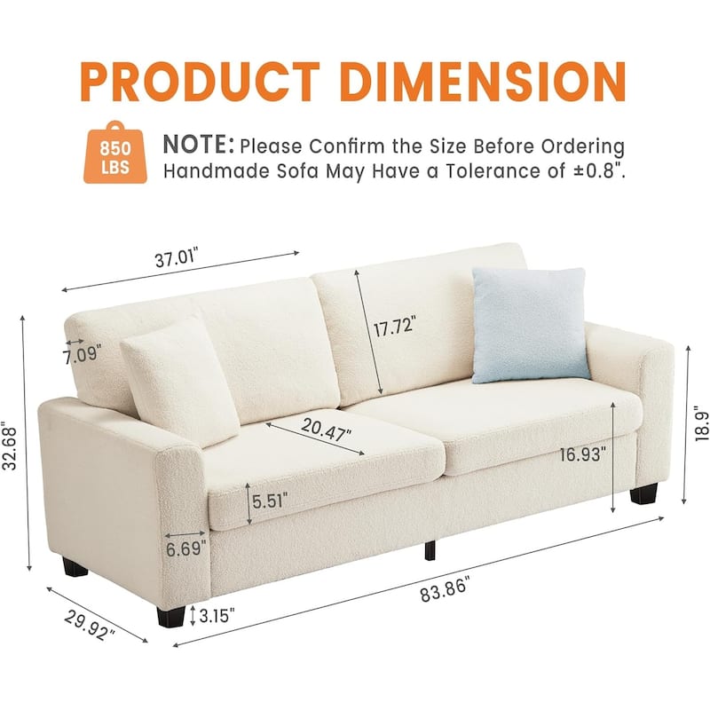 83' Comfy Cloud Couch, Modern 3 Seater Deep Seat Sofa