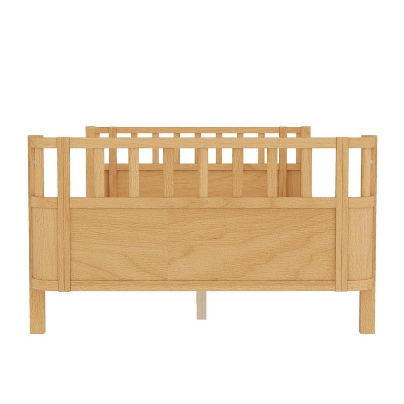 Multi Size Low Platform Bed for Kids with Rounded Corners Guardrails, Detachable Right-side Fence and Open Left-side Design