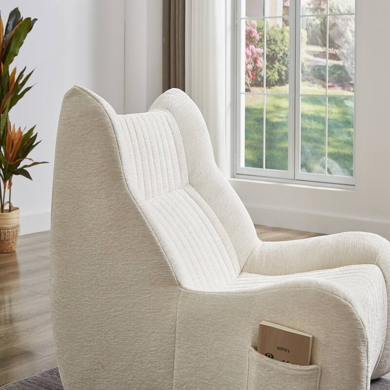 White Chenille Bean Bag Chair for Adults with Armrests (35x40x30 inches)