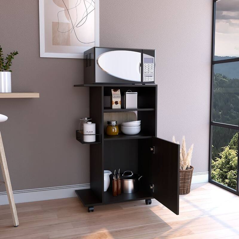 DEPOT E-SHOP Opal Kitchen Cart, Single Door Cabinet, Four Casters, Black - Black