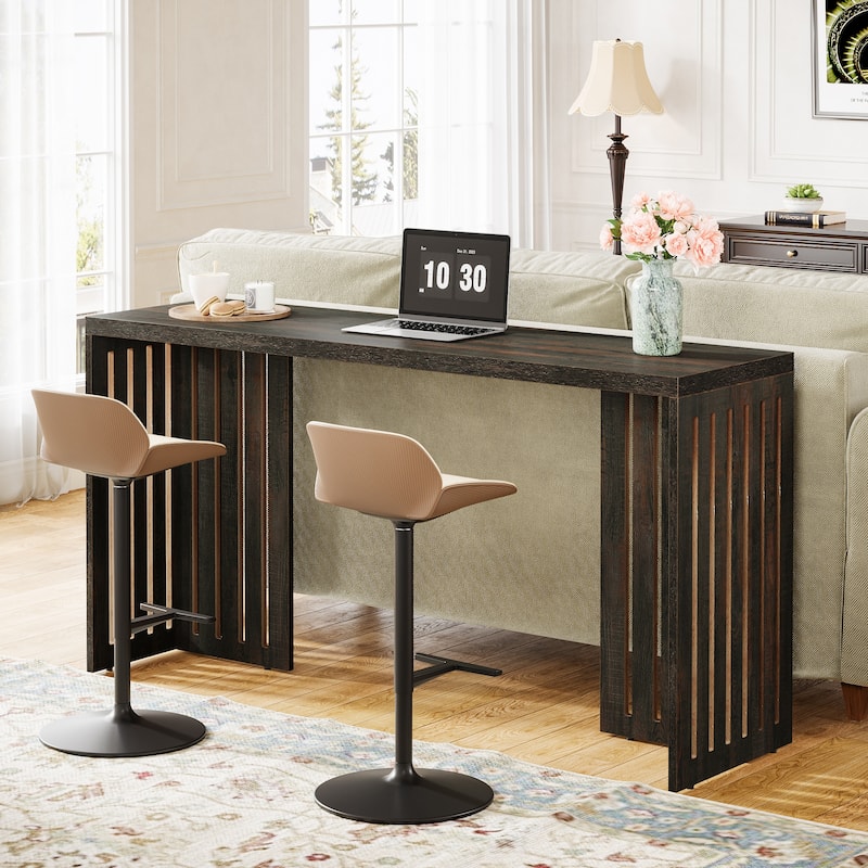 63" Bar Table, Rectangular High Top Kitchen & Dining Table with Louvered Base for Small Spaces