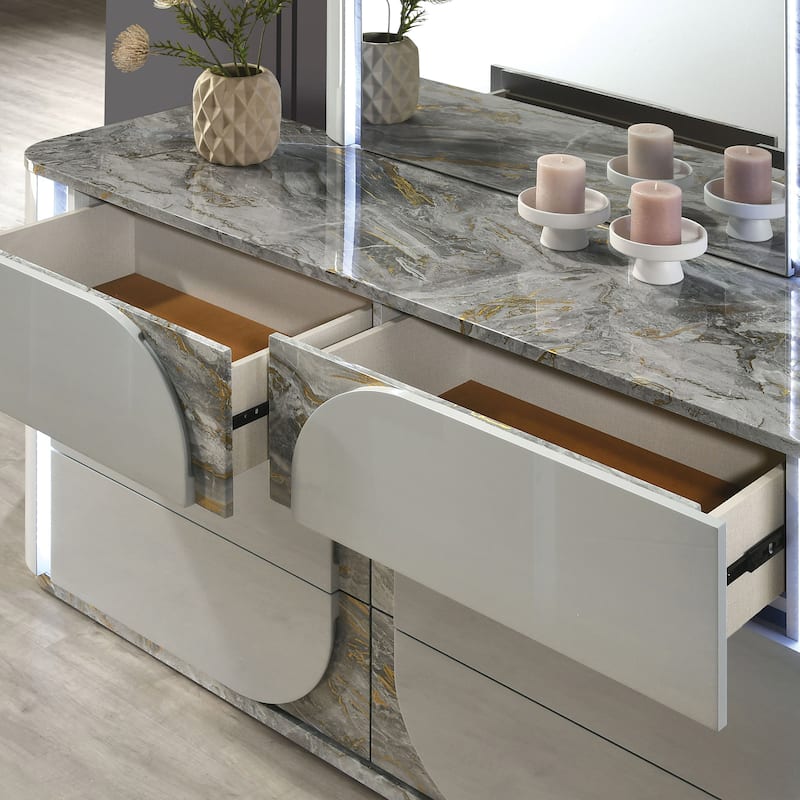 Furniture of America Sherri Modern 5-Piece Light Grey Solid Wood Kids Platform Bedroom Set with LED