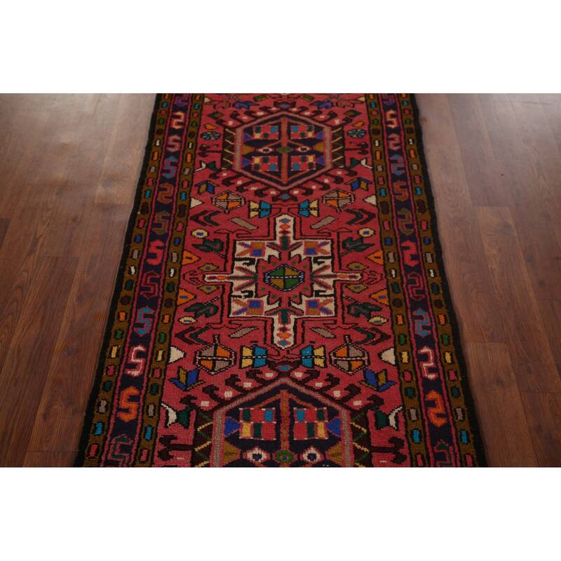 Tribal Gharajeh Persian Runner Rug Handmade Red Wool Carpet - 2'4"x 11'1"