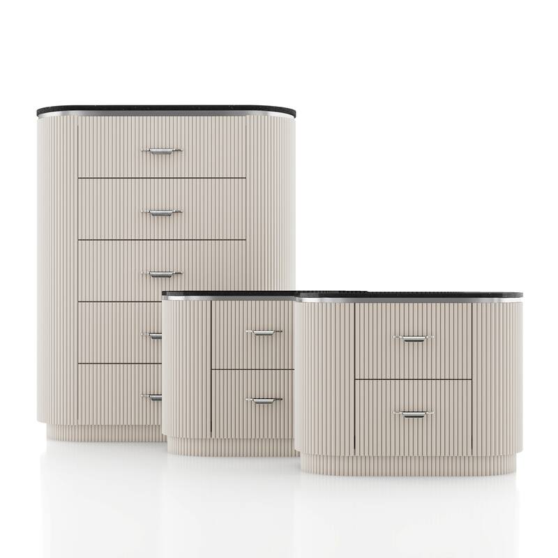 Furniture of America Leander Modern 3-Piece Light Grey Chest and 2 Nightstand Bedroom Set