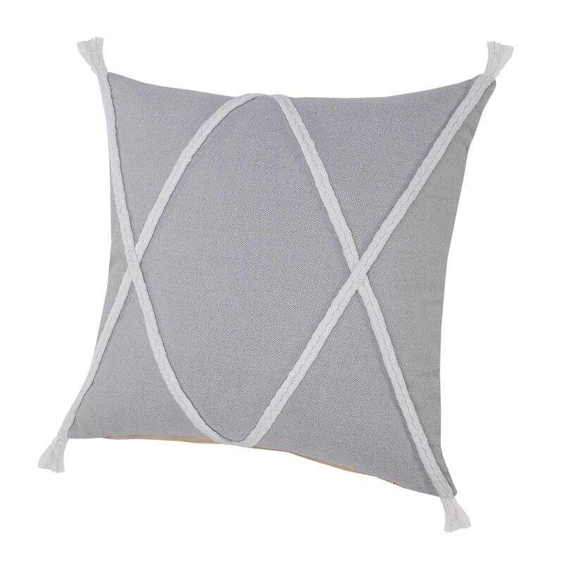 20" Gray and White Geometric Braided Square Throw Pillow