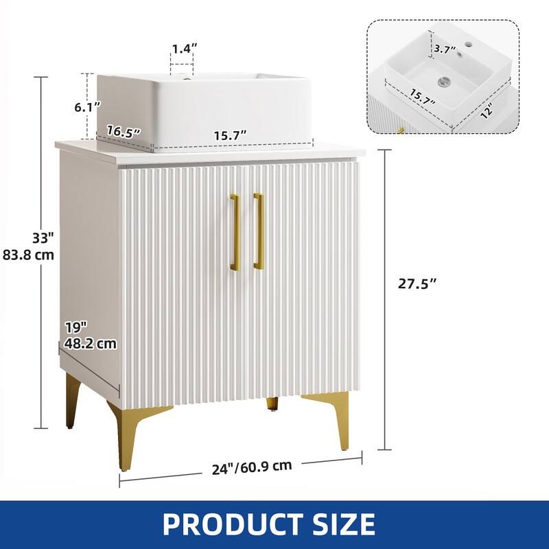 Moasis Single Bathroom Vanity with Ceramic Vessel Sink - 24 Inch - White