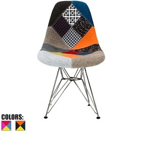 Retired 2xhome Multi-Color Patchwork - Molded Bedroom & Dining Room Side Ray Chair with Eiffel Metal Leg Base. Opens flyout.