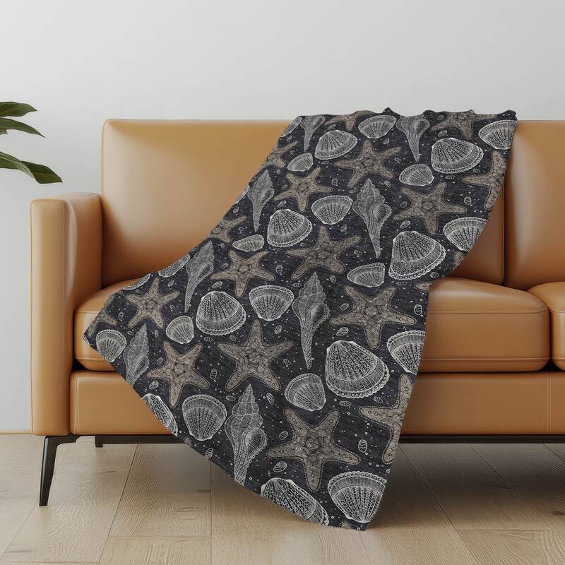 Premium Machine Washable ASB183 Coastal Starfish Sherpa Throw Blanket - Midnight - 4'2" x 5'10"