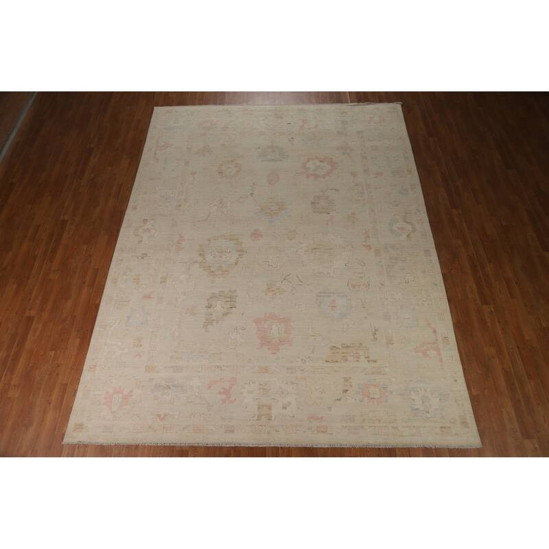 Hand Knotted Oriental 100% Wool Carpet Transitional All-Over Beige & Ivories Oushak Area Rug - 11' 10'' X 8' 11''