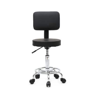 Round Shape Adjustable Salon Stool with Back Black - (33 x 33 x 95)cm (L x W x H)