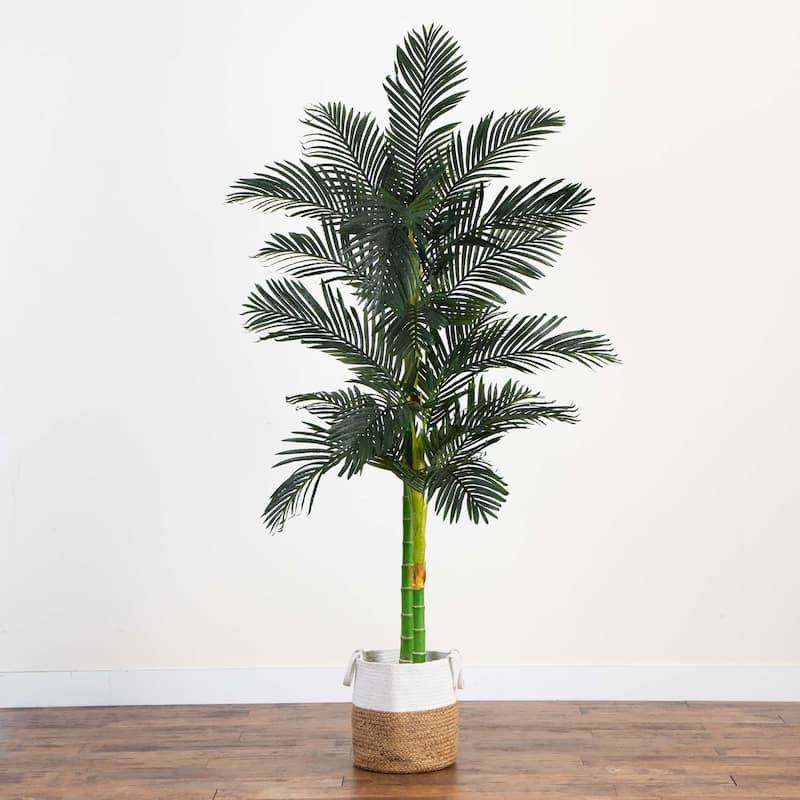 8' Golden Cane Artificial Palm Tree in Handmade Cotton Planter - Green