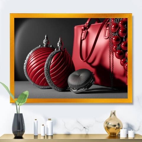 Designart "Vintage Glam Accessories In Red and Black III" Fashion Framed Art Print