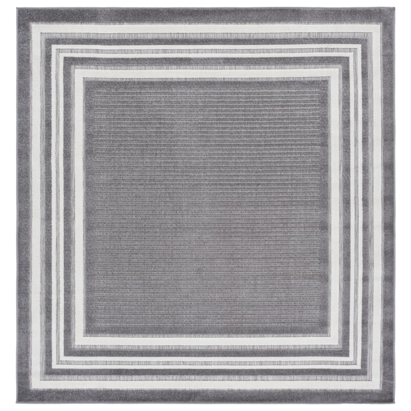 SAFAVIEH Cabana Pratima Indoor/Outdoor Waterproof Patio Backyard Rug - 6'7" Square - Grey/Ivory
