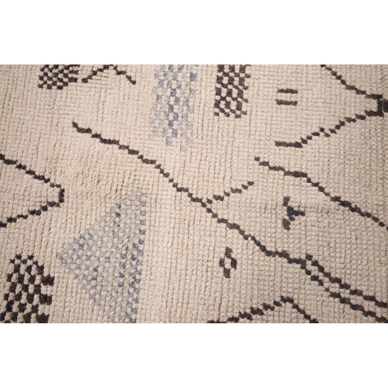 Ivory Moroccan Area Rug Handmade Abstract Wool Carpet - 6'11"x 10'4"