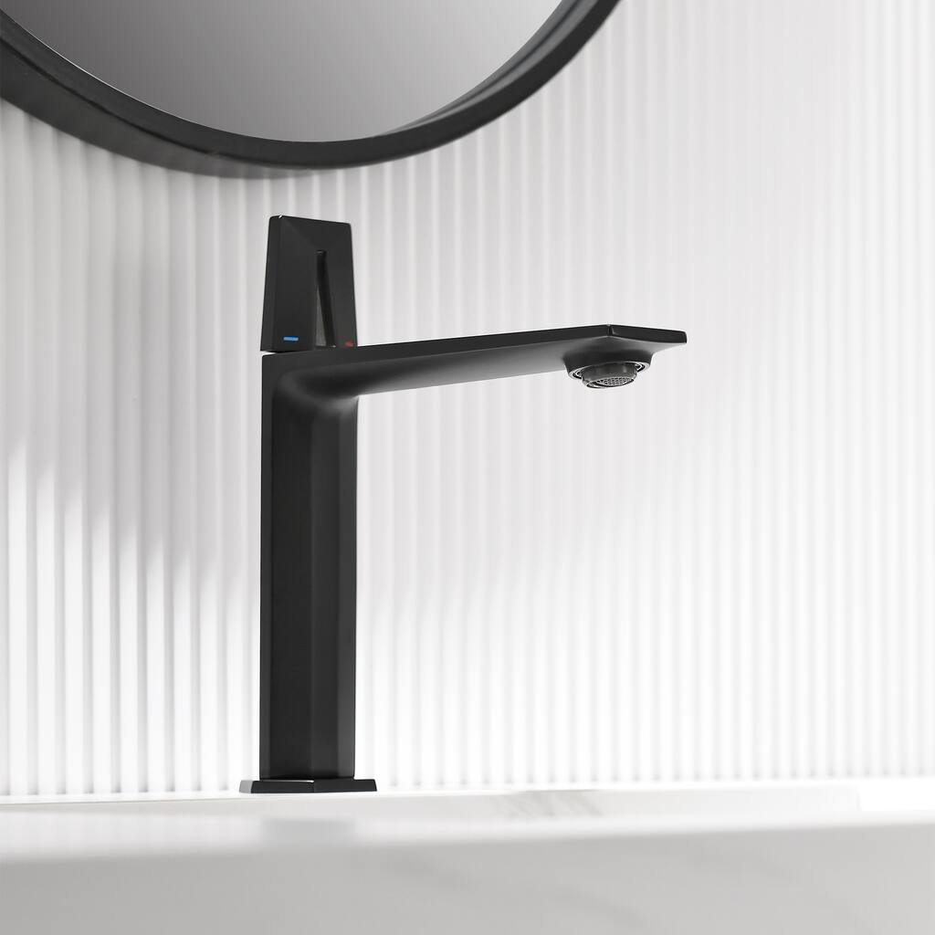 Brass Single Hole Bathroom Faucet, CUPC Certified 500K Leak-Proof, 1.97GPM with Red/Blue Handle (Brushed Gold/Matte Black)