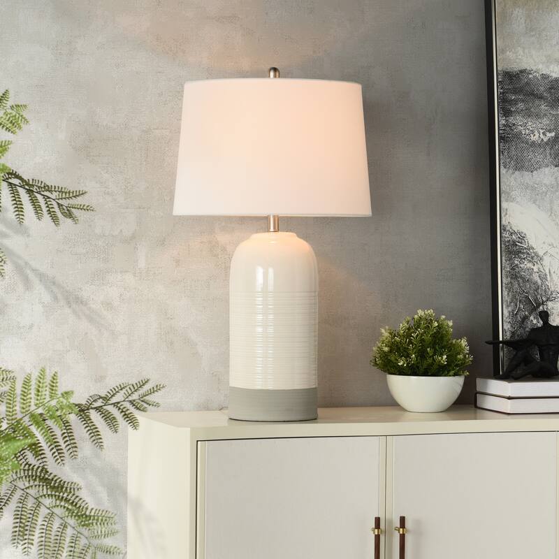 StyleCraft Ceramic Table Lamp - Evian Ivory - Off-White Shade