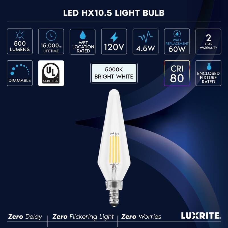 Luxrite E12 Candelabra LED Light Bulbs 60 Watt Equivalent, 2700K Warm