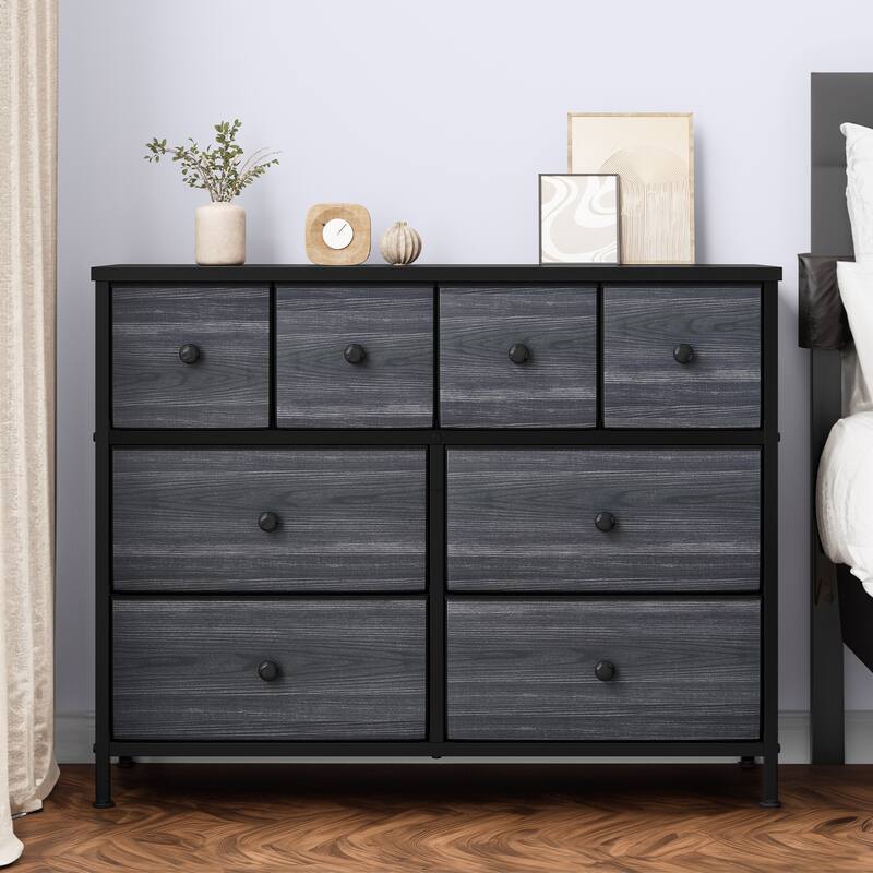 Moasis 5/6/8-drawer Fabric Dresser Bedroom Storage Tower with Wood Grain - Black - 8-drawer