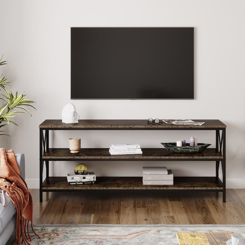 3-Tier TV Stand for TVs up to 60" with Open Storage Shelves
