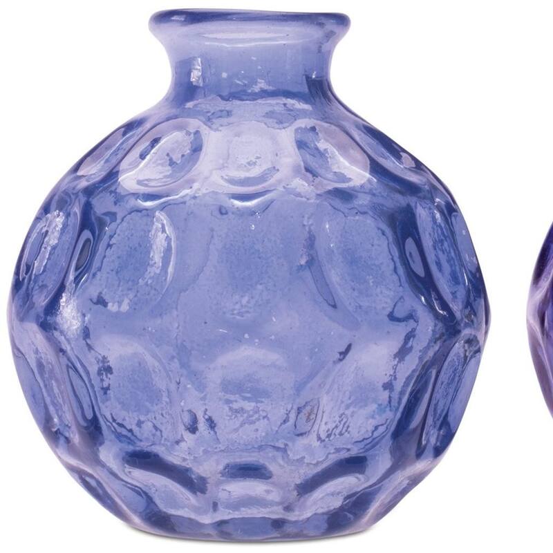 Set of Two Blue Glass Round Table Vases - 4.25