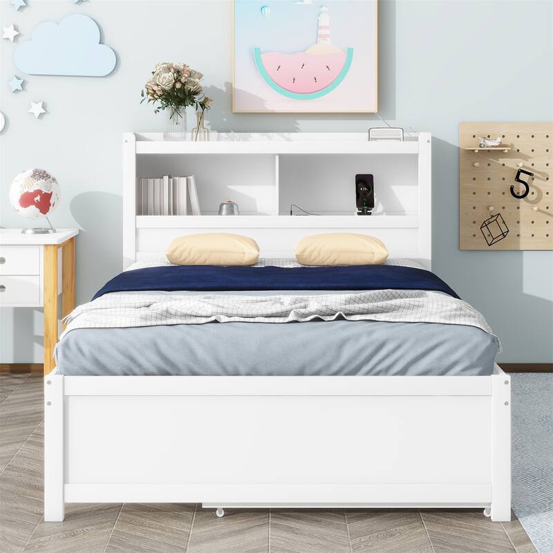 Full Size Platform Bed with Trundle, Drawers and USB Plugs