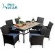preview thumbnail 9 of 7, PHI VILLA Dining Set of 7 Wicker Chairs and Wood Top Table with 1.56" Umbrella Hole and Steel Frame Dark Brown - 7-Piece Sets